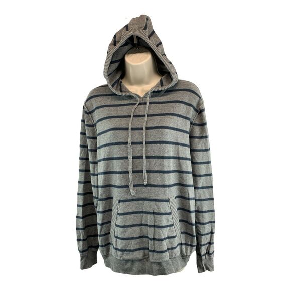 GAP Tops - GAP Long Sleeve Hooded Sweatshirt Women Size Medium Gray Striped Drawstring